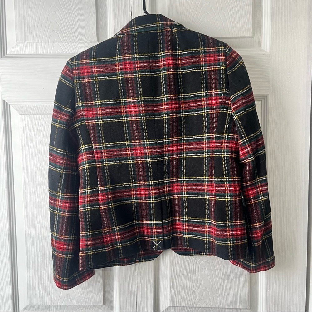 J.Crew Size 6P Wool-blend schoolboy blazer Black Tartan Plaid NwT - Picture 6 of 6